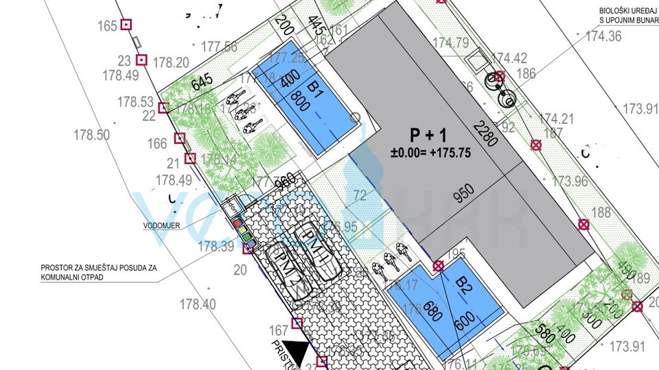 Krk, Linardići, teren 2048m2, projekt za resort, tri vile, prodaja